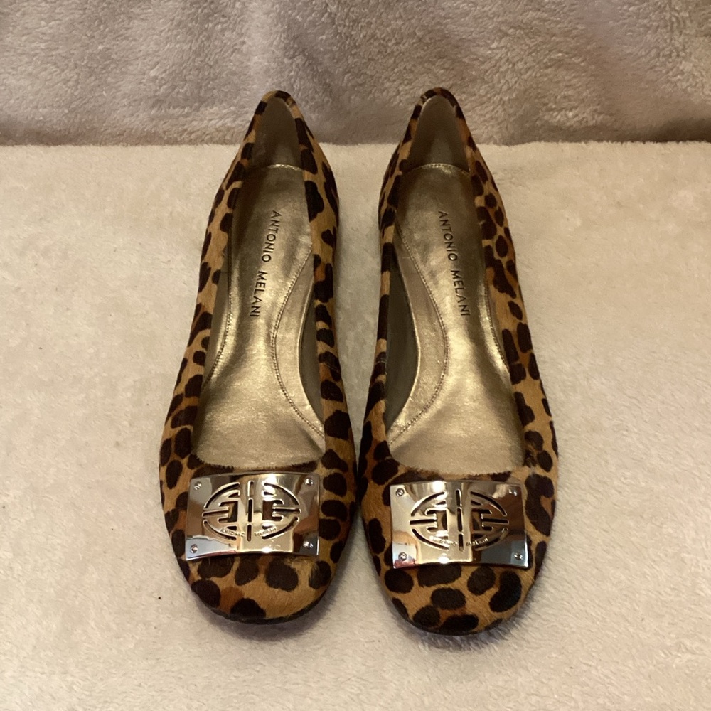 ANTONIO MELANI Leopard Print Flats with Metallic Accents